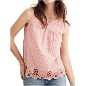 Madewell Embroidered Sleeveless Gingham Blouse Size Medium